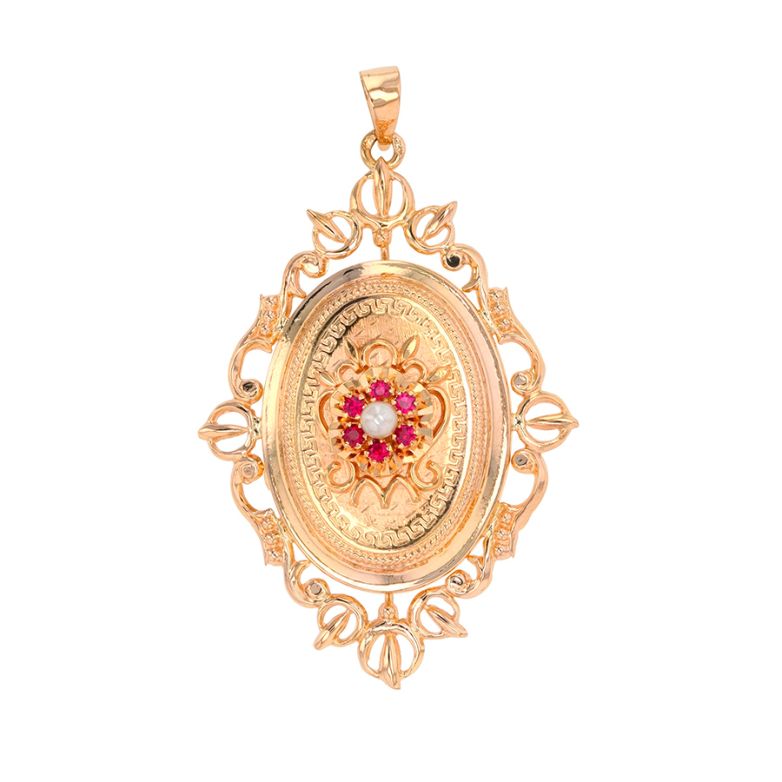 Acheter Pendentif vintage cassolette rubis de synthèse et perles or jaune 6.71g Comme neuf - 1250,00 € Pendentif vintage cassolette rubis de synthèse et perles or jaune 6.71g Comme neuf - reconditionné disponible sur Gemme Les Bijoux